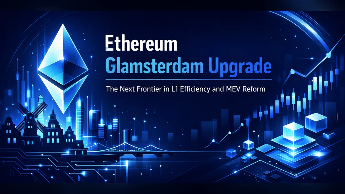 Ethereum Glamsterdam upgrade on the Sepolia testnet with Ethereum logo and blockchain network visualization